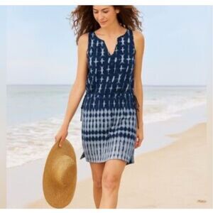J. Jill Pure Jill Blue & White Tie Dye Linen Blend Tunic Top/Dress Size L